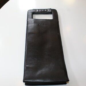 Wine Tote COLE HAAN Fine Black Leather 2X bottles magnetic close double handles